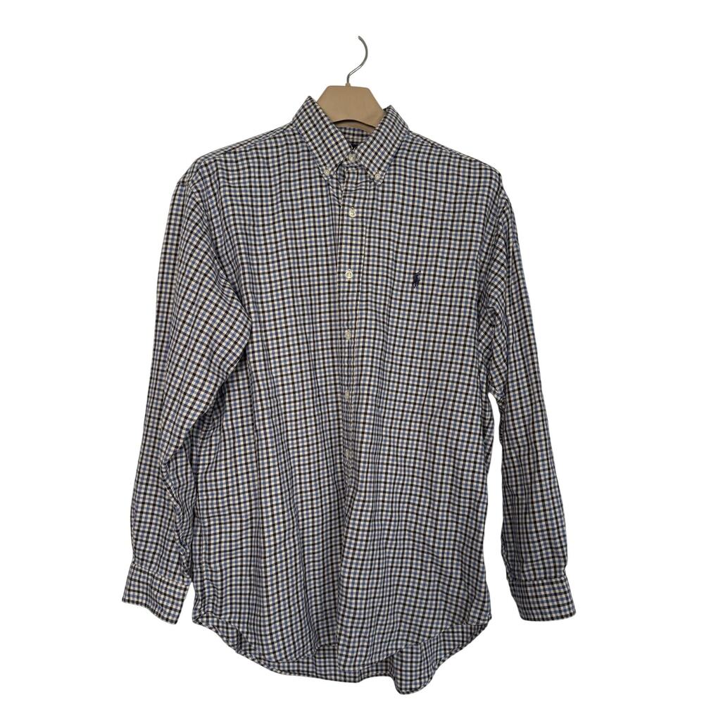 Ralph Lauren Blake Flannel Button Down 100% Cotton Size LARGE Blue Black White